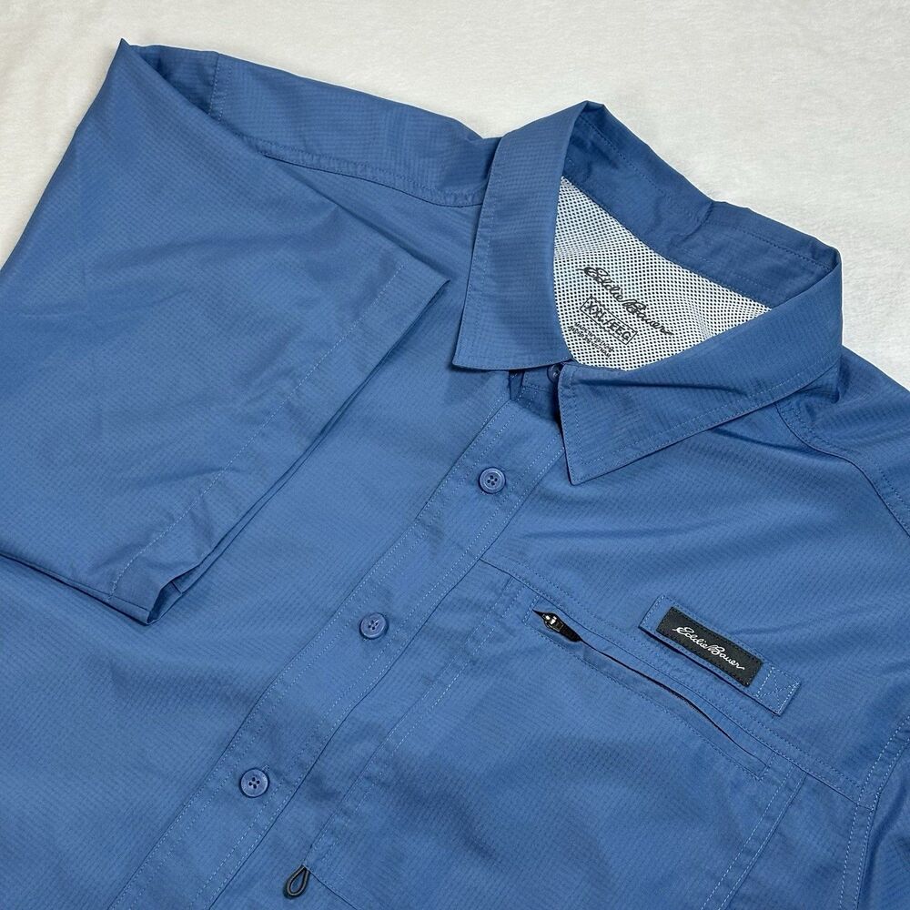 Eddie‎ Bauer Mens XXL Blue Vented Fishing Shirt Short Sleeve Ripstop Hiking
